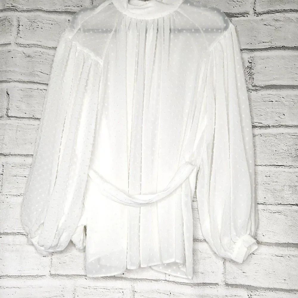 NEW Asos White Sheer Long-Sleeved Women's Blouse Size 8